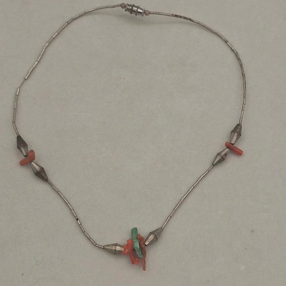 Liquid Silver Necklace Silver Coral Turquoise Southwestern Necklace Desert